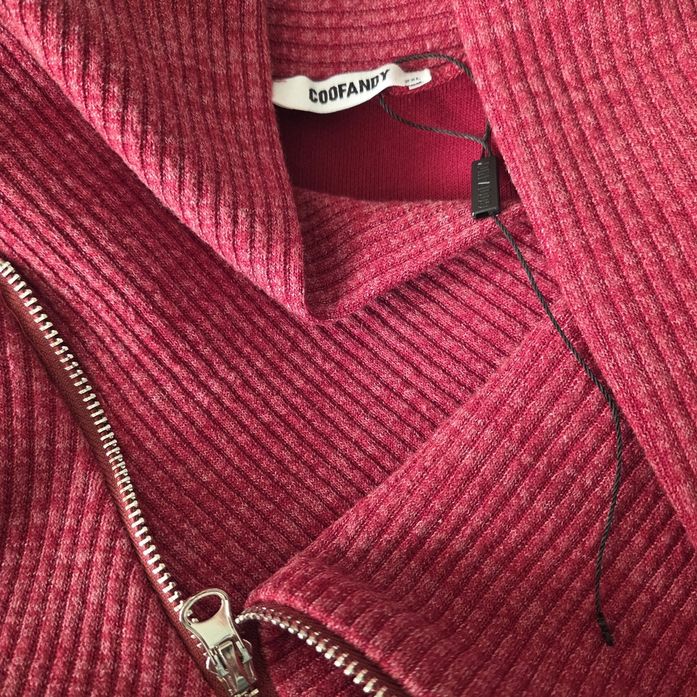 Coofandy Wine Red Asymmetrical Zip-Up Sweater - Picture 5 of 9